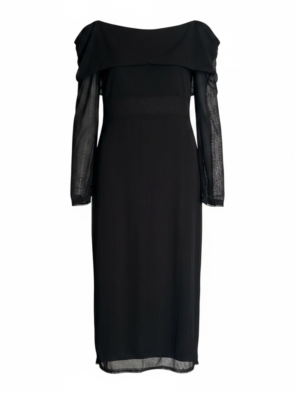 Black Off-Shoulder Long Sleeve Midi Dress